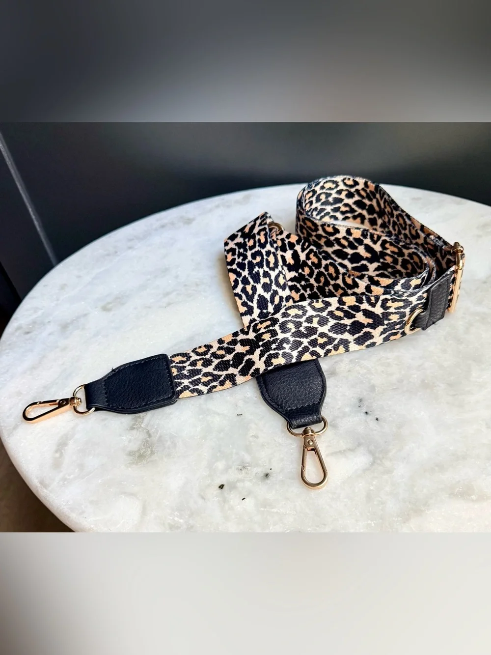 Leopard Print Crossbody Purse Strap with D-Ring Hardware Gold & Black